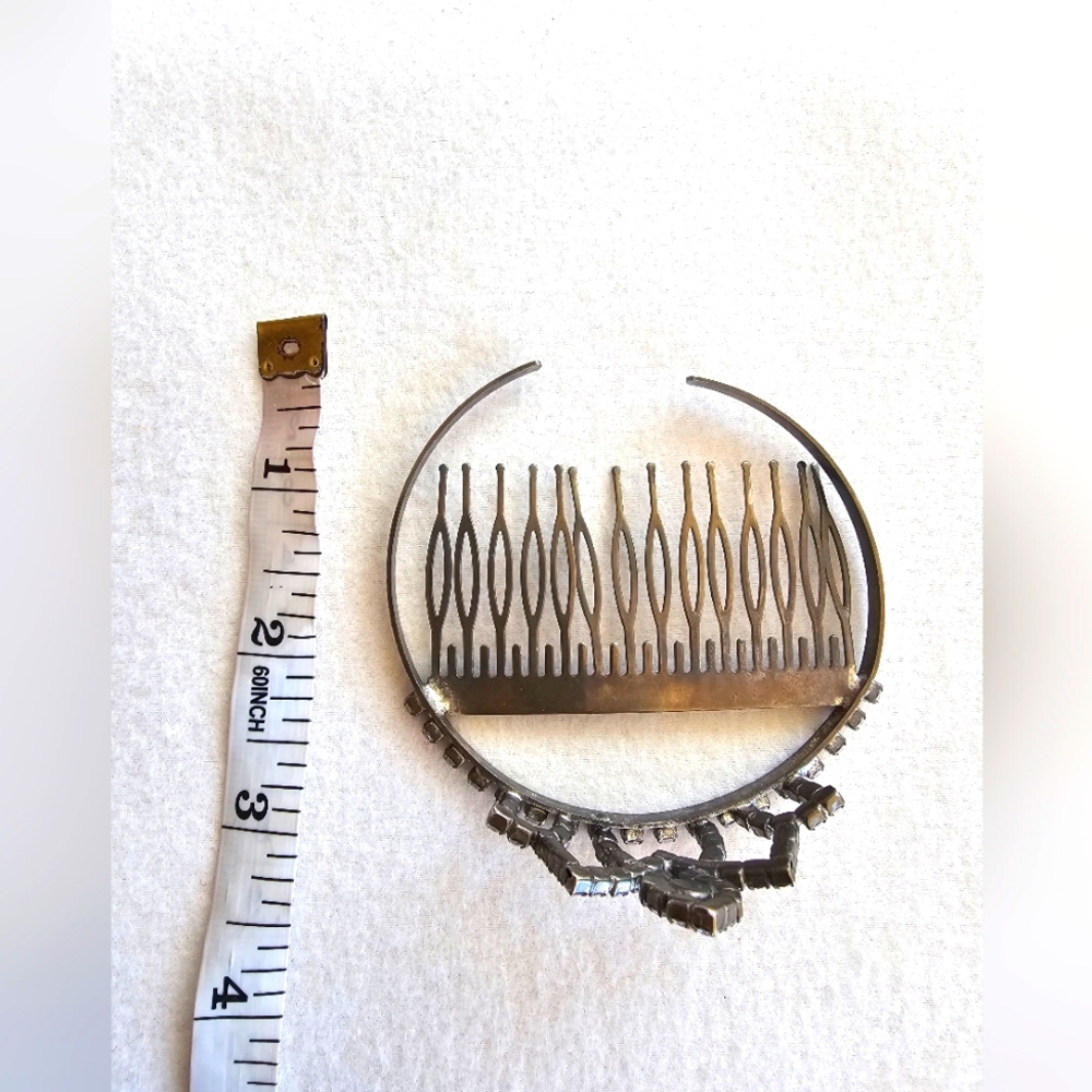 Rare Vintage 1950's Tiara Crown Silver Metal Diamond Rhinestones Hair Comb - Picture 13 of 16